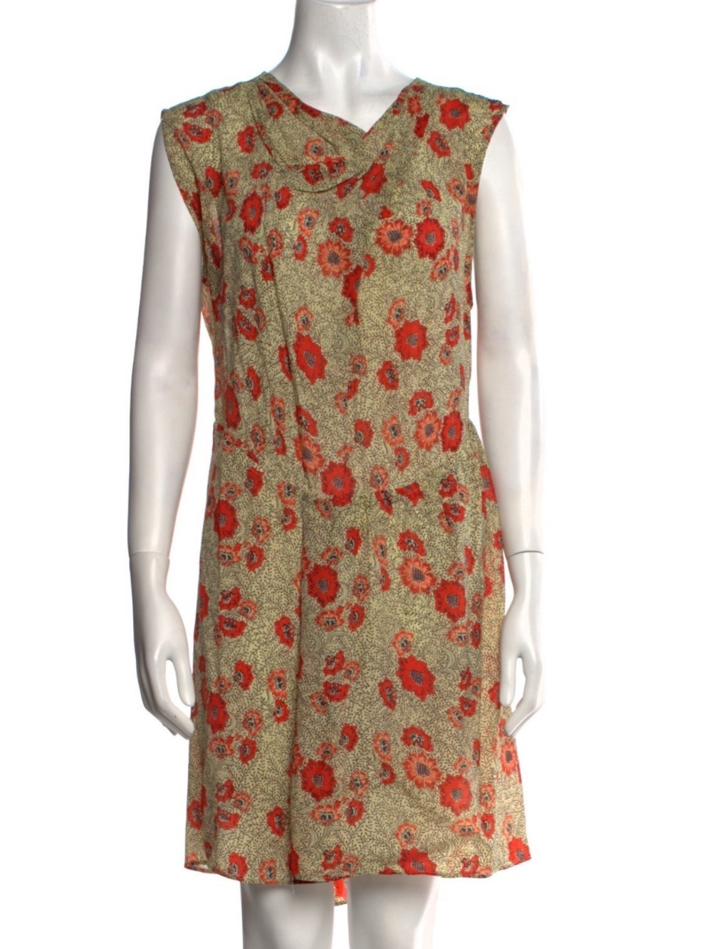 Isabel Marant Olive Mini Dress with Red Floral Print